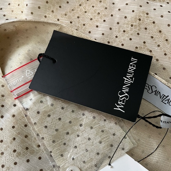 NWT YVES SAINT LAURENT rare gold dot silk blend ruched sleeve cropped blouse new - Picture 9 of 12